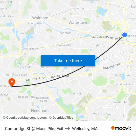 Cambridge St @ Mass Pike Exit to Wellesley, MA map