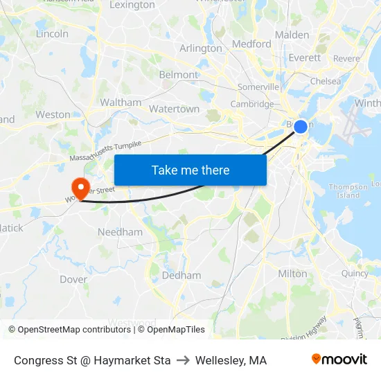 Congress St @ Haymarket Sta to Wellesley, MA map