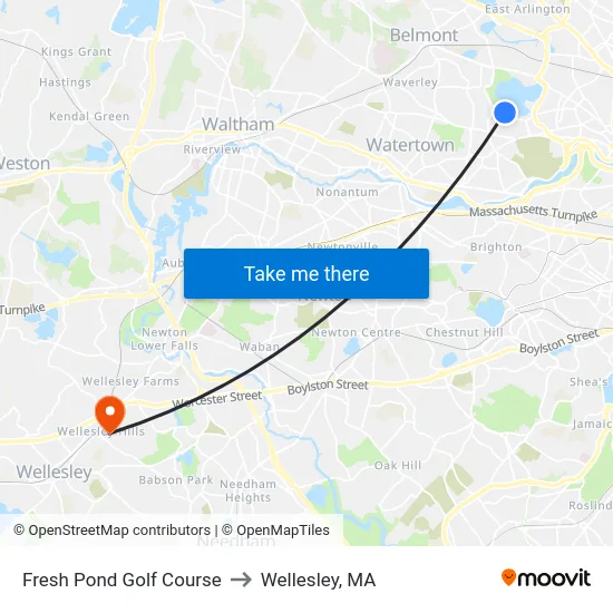 Fresh Pond Golf Course to Wellesley, MA map