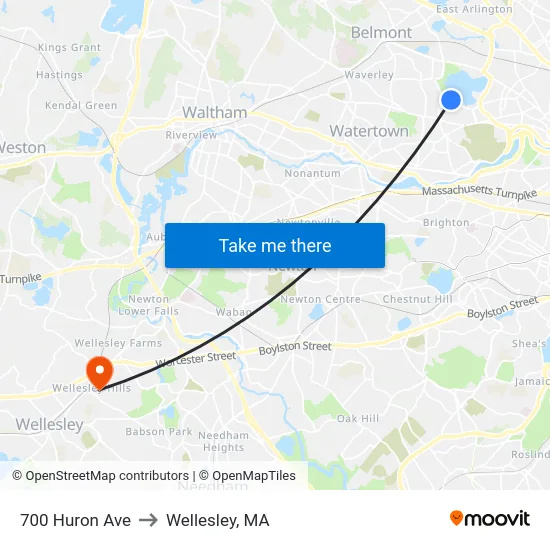 700 Huron Ave to Wellesley, MA map