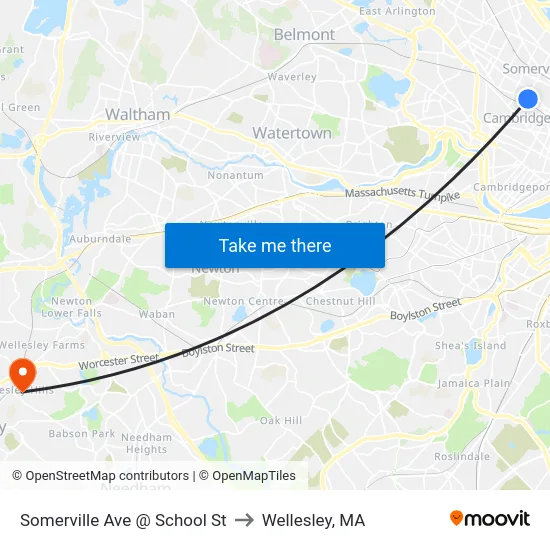 Somerville Ave @ School St to Wellesley, MA map