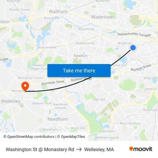 Washington St @ Monastery Rd to Wellesley, MA map