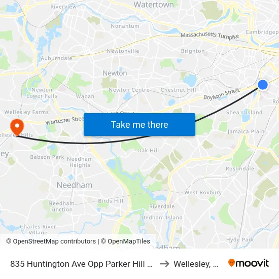 835 Huntington Ave Opp Parker Hill Ave to Wellesley, MA map