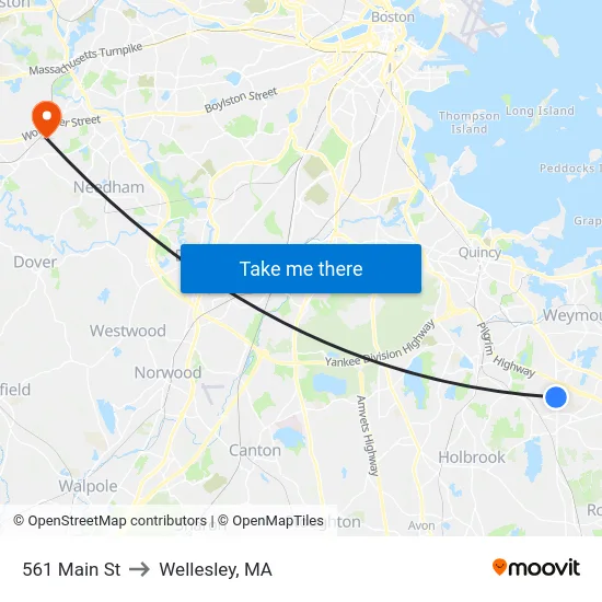 561 Main St to Wellesley, MA map