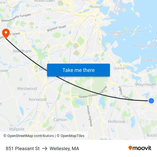 851 Pleasant St to Wellesley, MA map