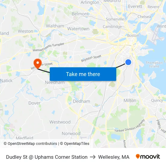 Dudley St @ Uphams Corner Station to Wellesley, MA map
