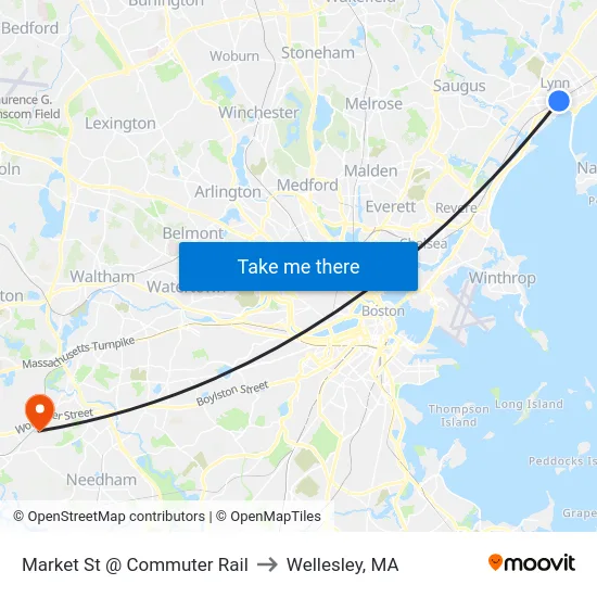 Market St @ Commuter Rail to Wellesley, MA map