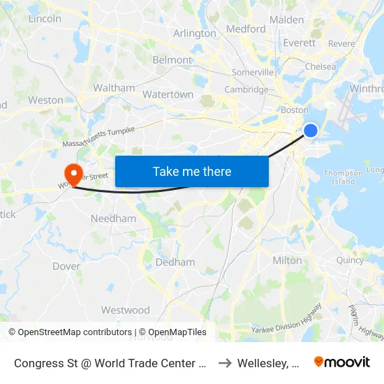 Congress St @ World Trade Center Sta to Wellesley, MA map