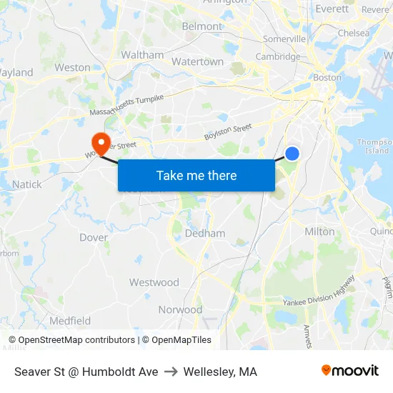 Seaver St @ Humboldt Ave to Wellesley, MA map