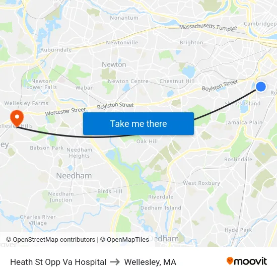 Heath St Opp Va Hospital to Wellesley, MA map