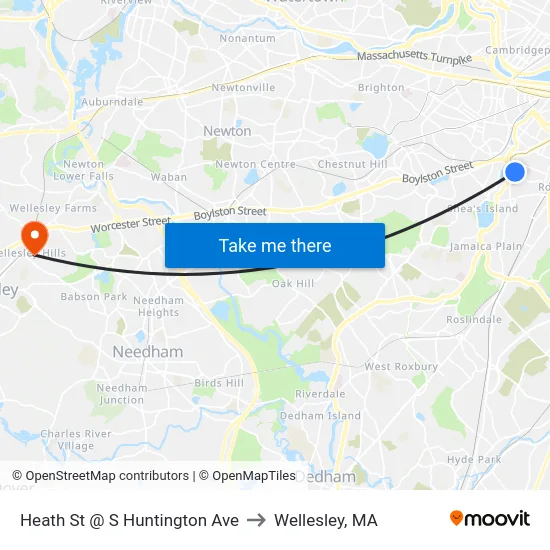 Heath St @ S Huntington Ave to Wellesley, MA map