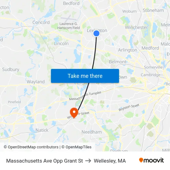 Massachusetts Ave Opp Grant St to Wellesley, MA map