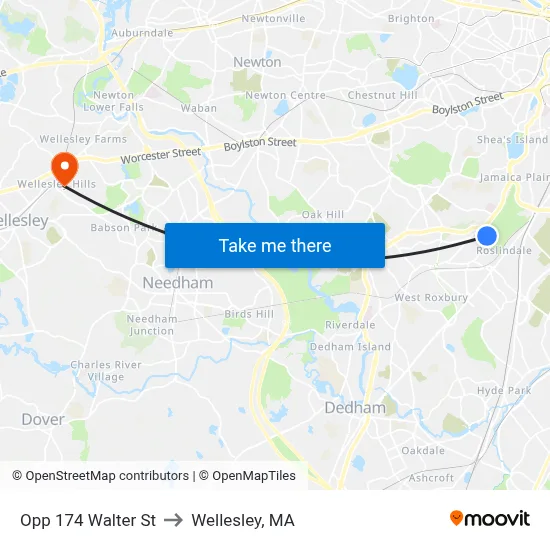 Opp 174 Walter St to Wellesley, MA map