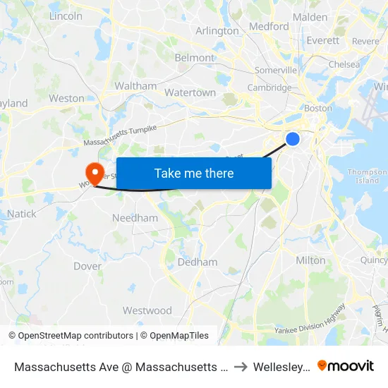 Massachusetts Ave @ Massachusetts Ave Station to Wellesley, MA map