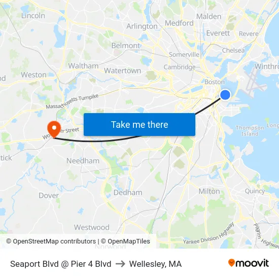 Seaport Blvd @ Pier 4 Blvd to Wellesley, MA map