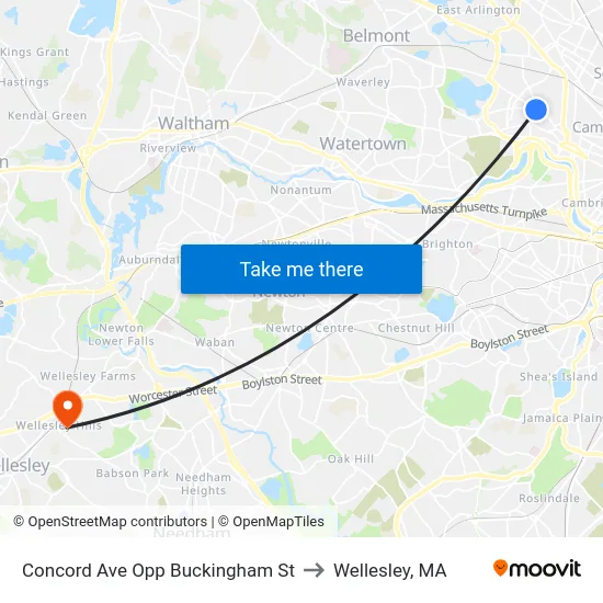 Concord Ave Opp Buckingham St to Wellesley, MA map