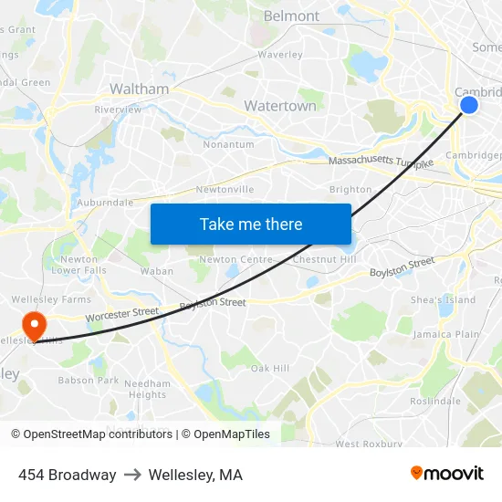 454 Broadway to Wellesley, MA map