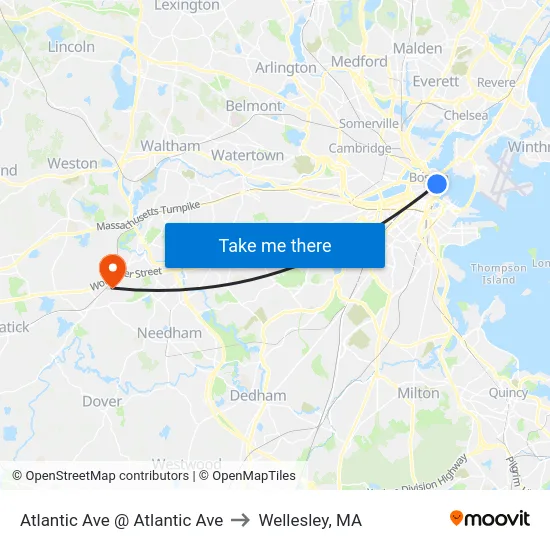 Atlantic Ave @ Atlantic Ave to Wellesley, MA map