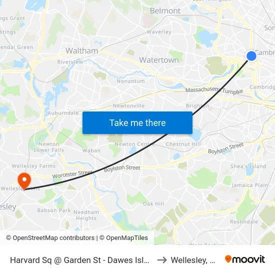 Harvard Sq @ Garden St - Dawes Island to Wellesley, MA map