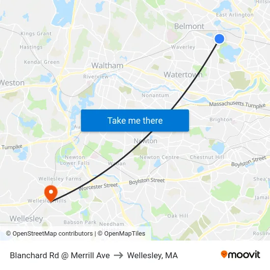 Blanchard Rd @ Merrill Ave to Wellesley, MA map