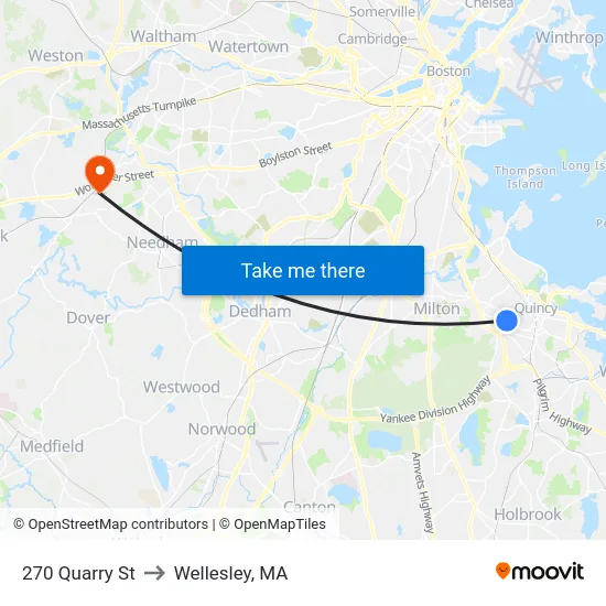 270 Quarry St to Wellesley, MA map