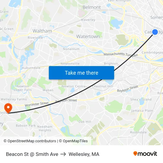 Beacon St @ Smith Ave to Wellesley, MA map