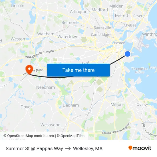 Summer St @ Pappas Way to Wellesley, MA map