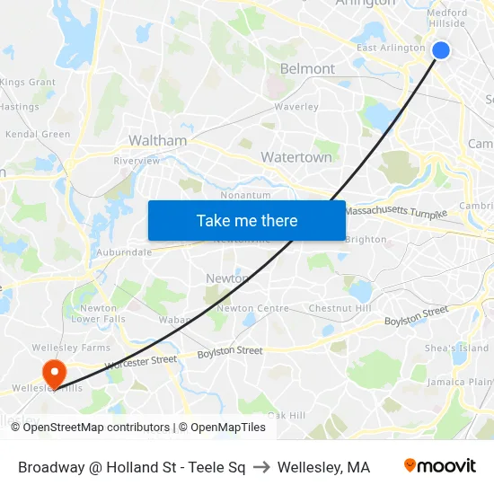 Broadway @ Holland St - Teele Sq to Wellesley, MA map