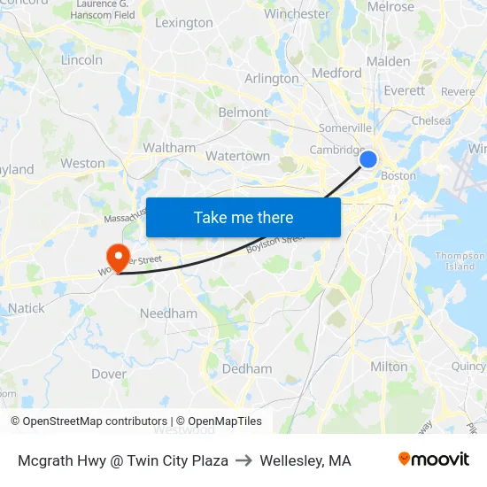 Mcgrath Hwy @ Twin City Plaza to Wellesley, MA map