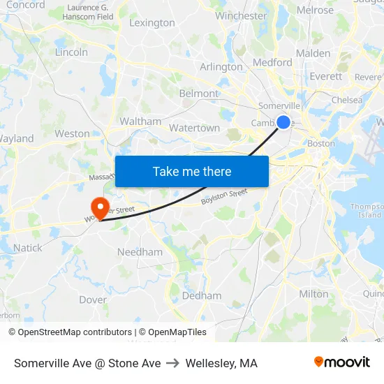 Somerville Ave @ Stone Ave to Wellesley, MA map