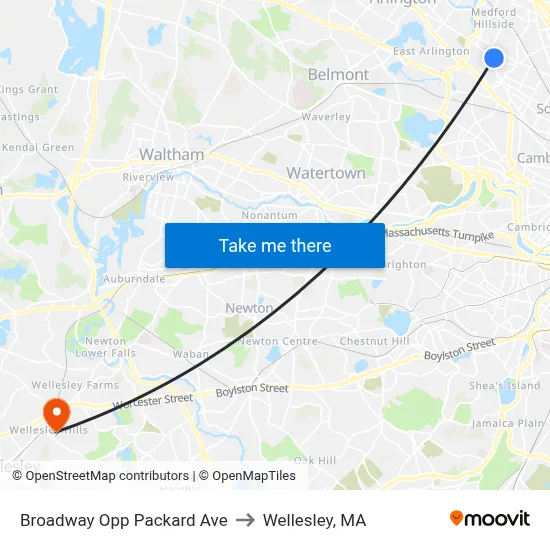 Broadway Opp Packard Ave to Wellesley, MA map