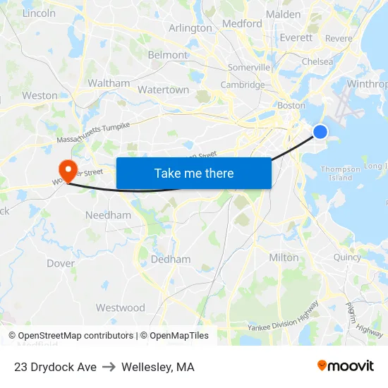 23 Drydock Ave to Wellesley, MA map