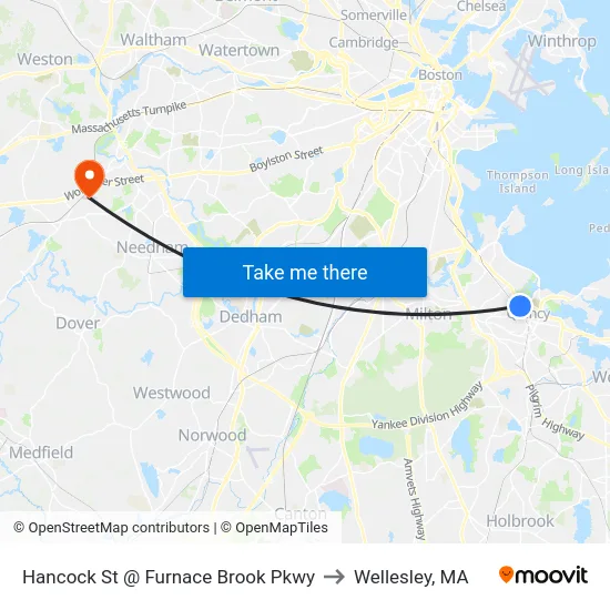 Hancock St @ Furnace Brook Pkwy to Wellesley, MA map