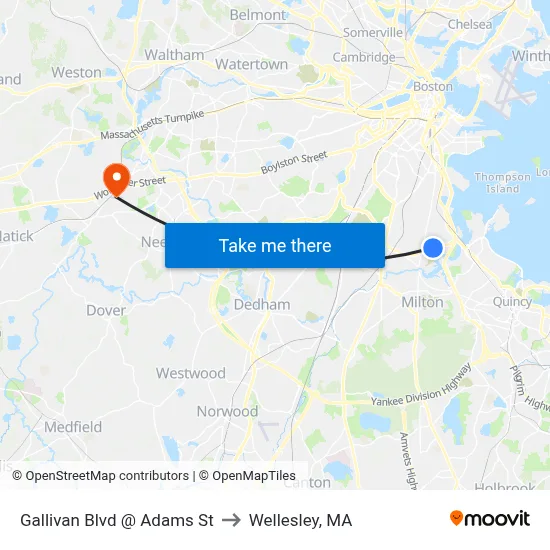Gallivan Blvd @ Adams St to Wellesley, MA map
