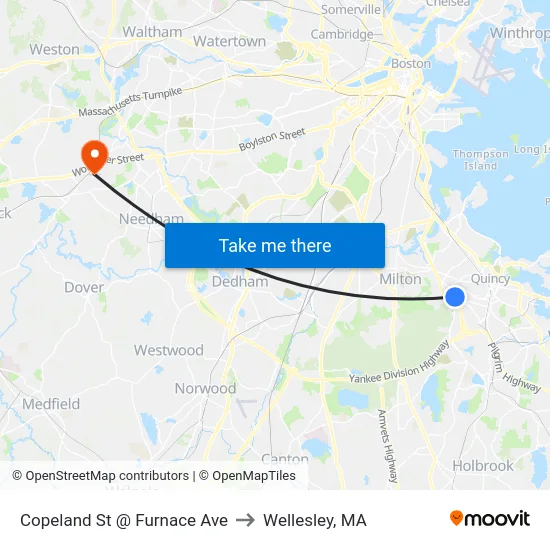 Copeland St @ Furnace Ave to Wellesley, MA map