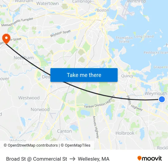Broad St @ Commercial St to Wellesley, MA map