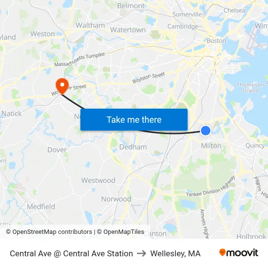 Central Ave @ Central Ave Station to Wellesley, MA map