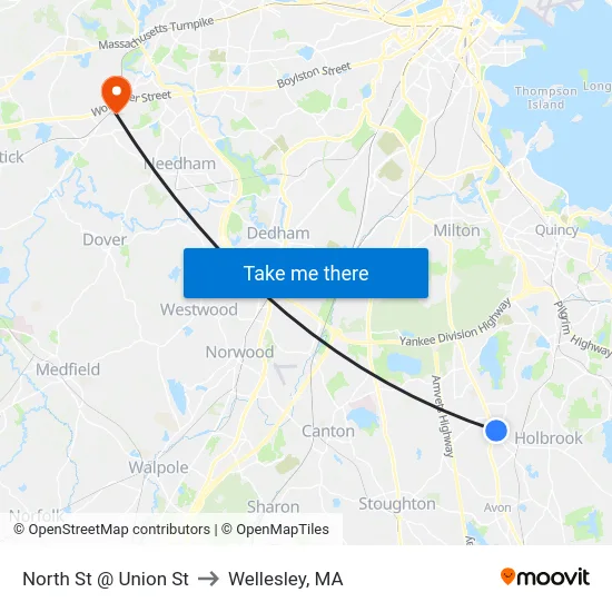 North St @ Union St to Wellesley, MA map