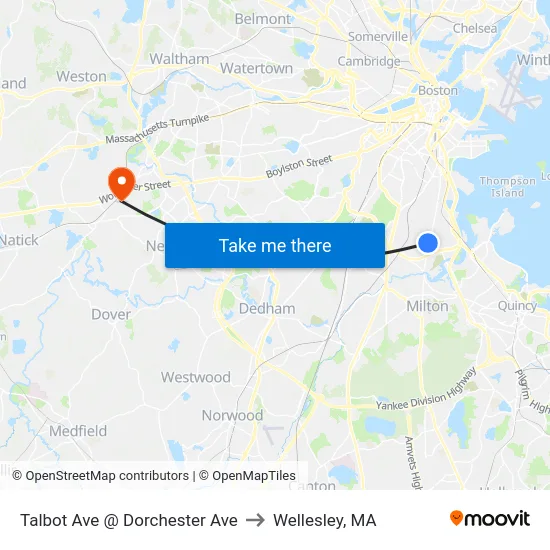 Talbot Ave @ Dorchester Ave to Wellesley, MA map