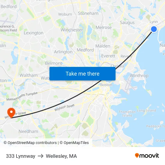 333 Lynnway to Wellesley, MA map