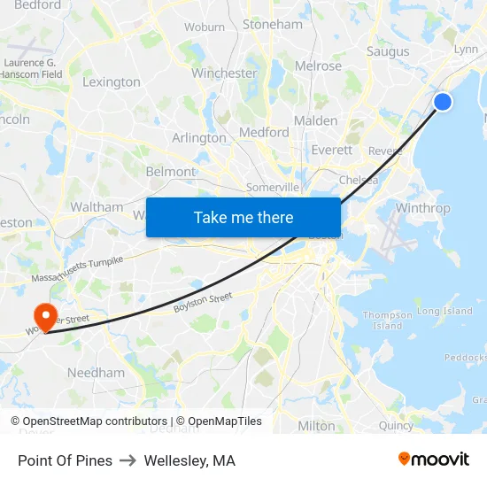 Point Of Pines to Wellesley, MA map