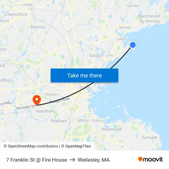 7 Franklin St @ Fire House to Wellesley, MA map