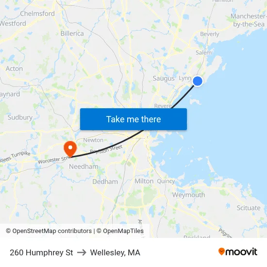 260 Humphrey St to Wellesley, MA map