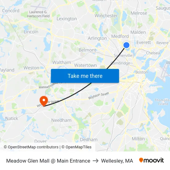 Meadow Glen Mall @ Main Entrance to Wellesley, MA map