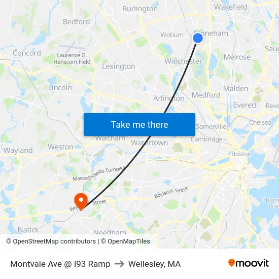Montvale Ave @ I93 Ramp to Wellesley, MA map