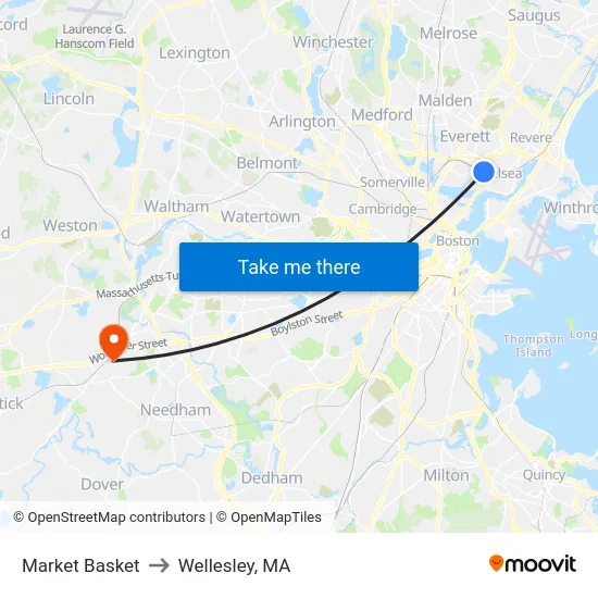 Market Basket to Wellesley, MA map