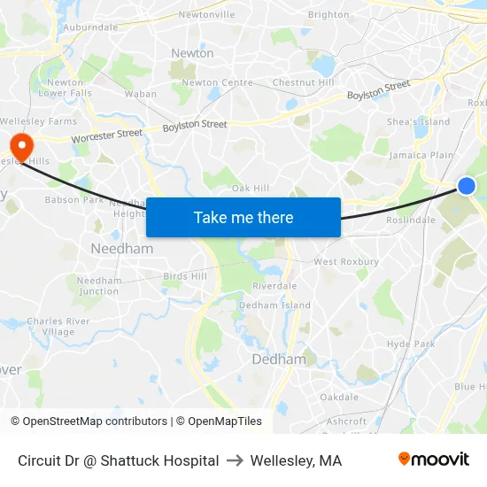 Circuit Dr @ Shattuck Hospital to Wellesley, MA map