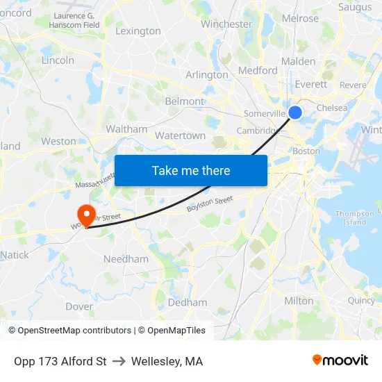 Opp 173 Alford St to Wellesley, MA map