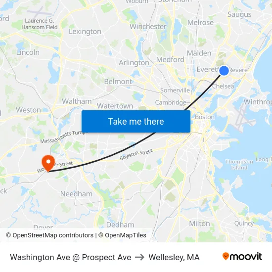 Washington Ave @ Prospect Ave to Wellesley, MA map