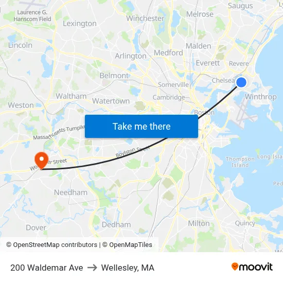 200 Waldemar Ave to Wellesley, MA map